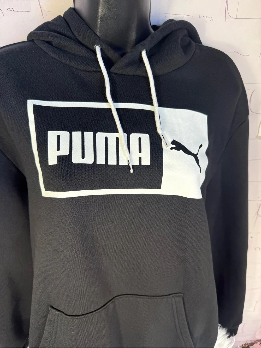 Puma Black Hoodie with White Logo Block